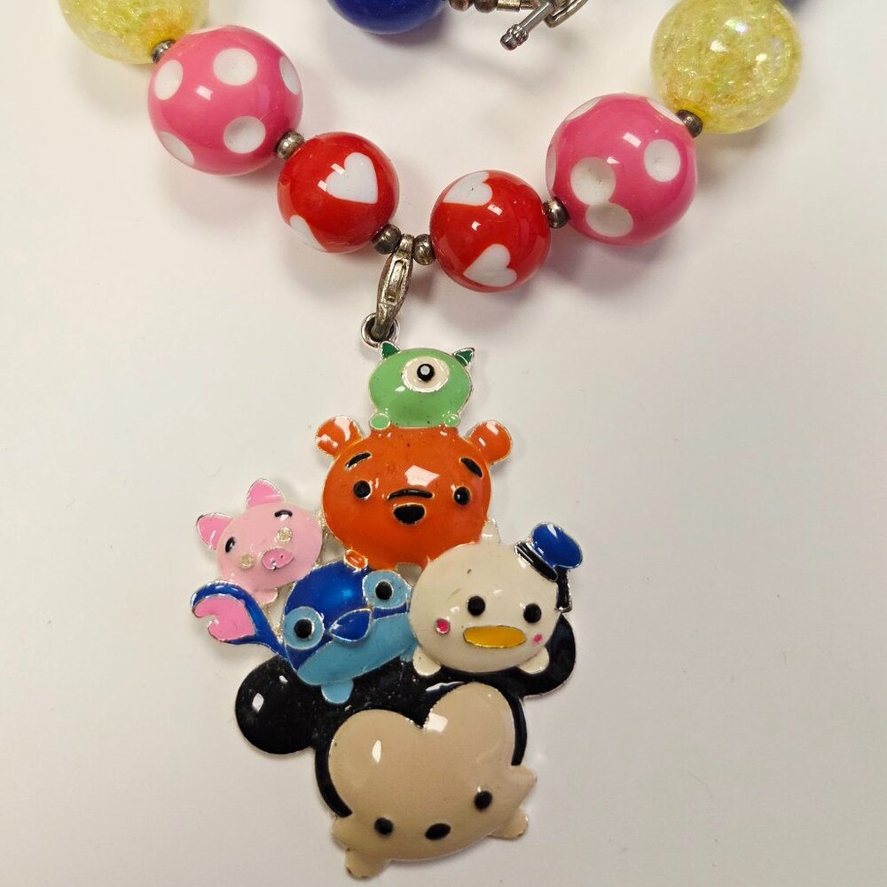 Girls Bubble Chunky Bead Necklace - Enamel Disney Character charm